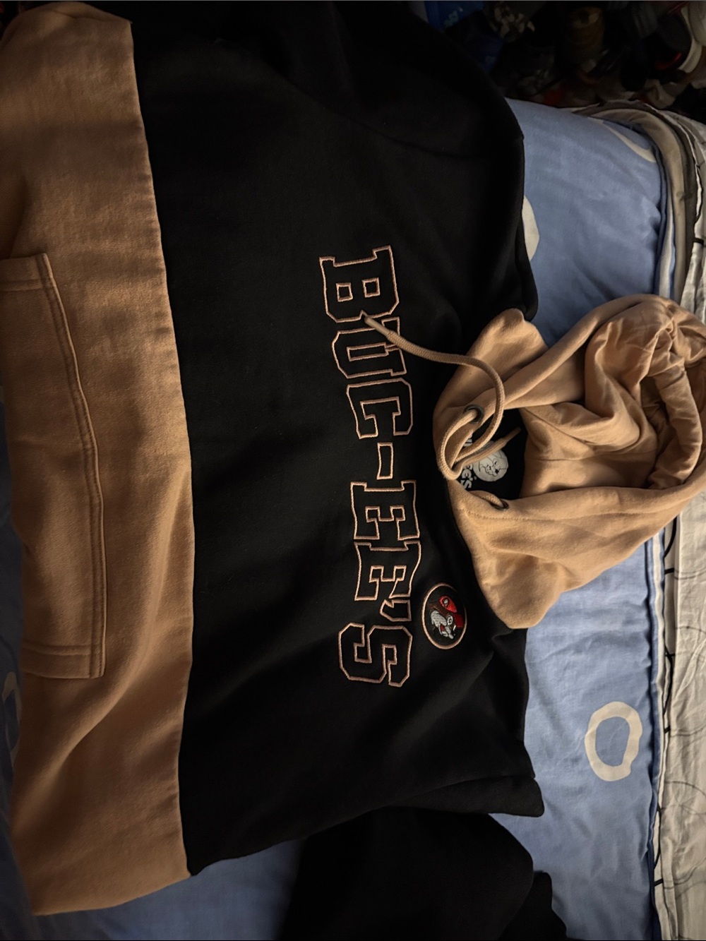 LG Black and Tan Two-Tone Hoodie with 'BUG-EYES' Embroidery